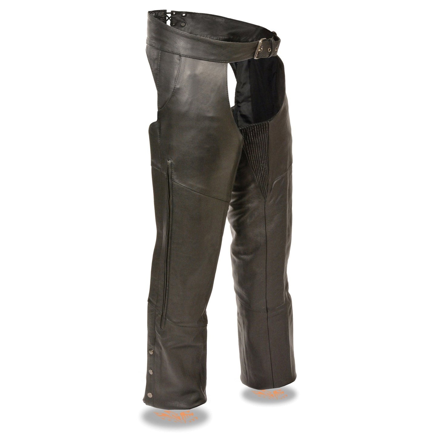 Milwaukee Leather Chaps for Men's Black Vented Premium Leather Motorcycle Chaps w/ Side Pocket-Stretch Thigh-ML1129