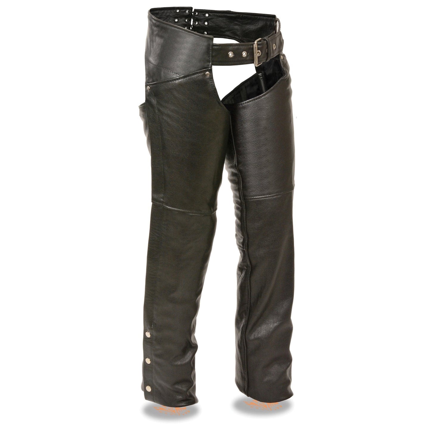 Milwaukee Leather Women's Black Premium Leather Motorcycle Rider Chaps w/ Deep Hip Pockets/Back Thigh Laces-ML1173
