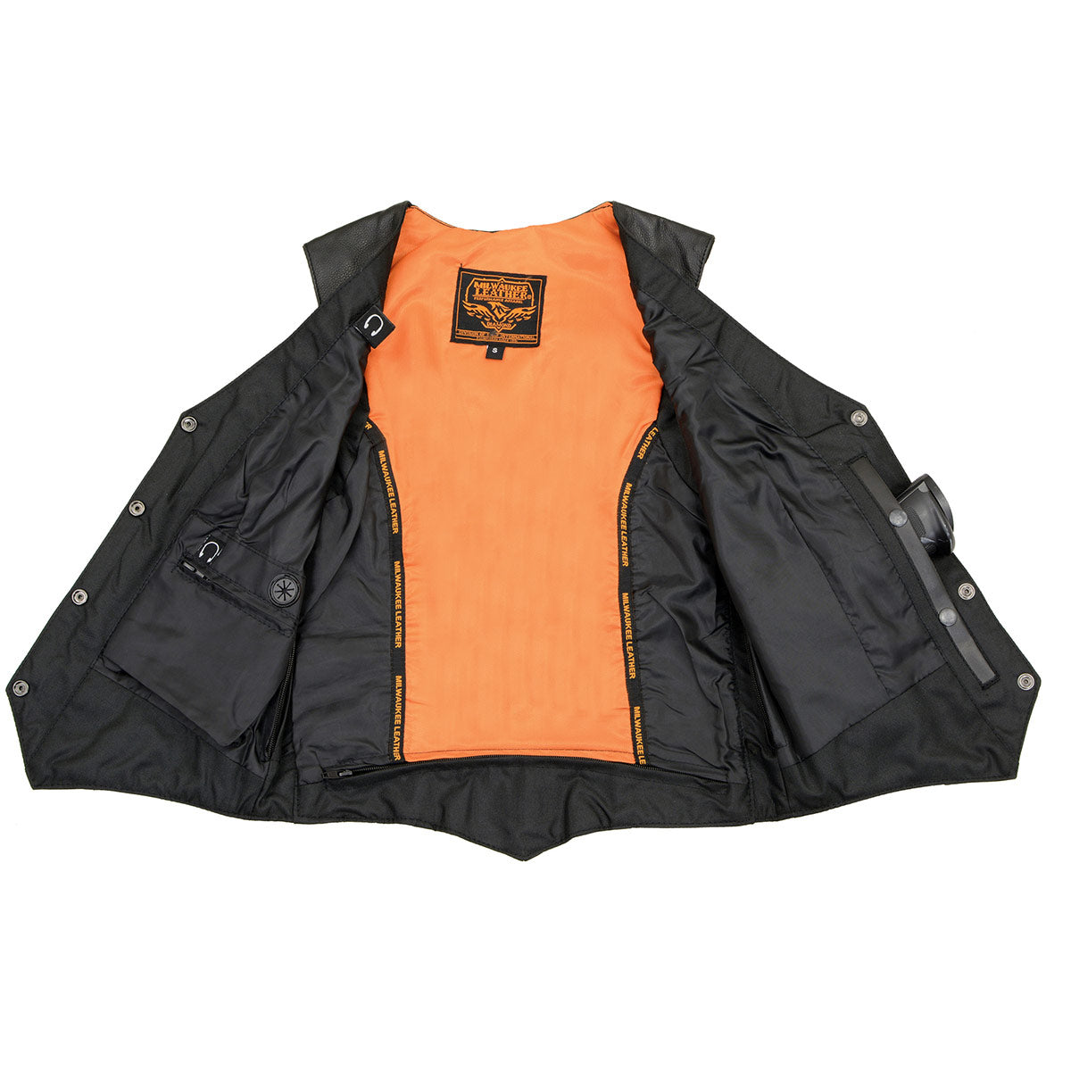 Milwaukee Leather ML1253 Women's Black Premium Leather Motorcycle Rider Vest w/ Snap Button Closure
