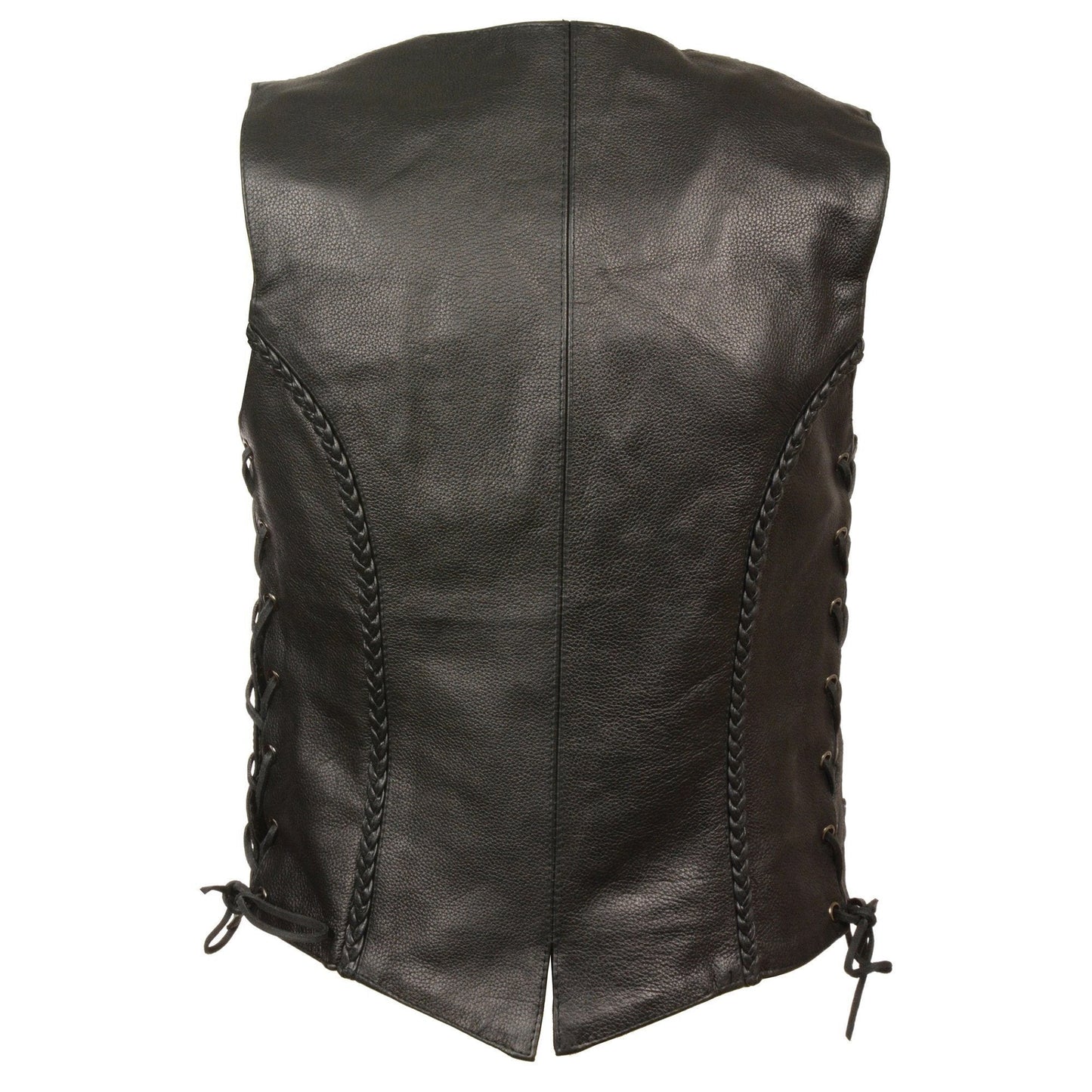 Milwaukee Leather ML1255 Women's Black Braided Premium Leather Side Lace Motorcycle Rider Vest