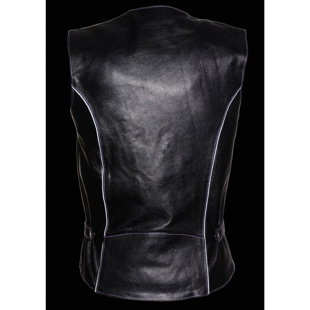 Milwaukee Leather ML1296 Women's Black/Purple Leather Side Laced Motorcycle Vest w/ Reflective Tribal