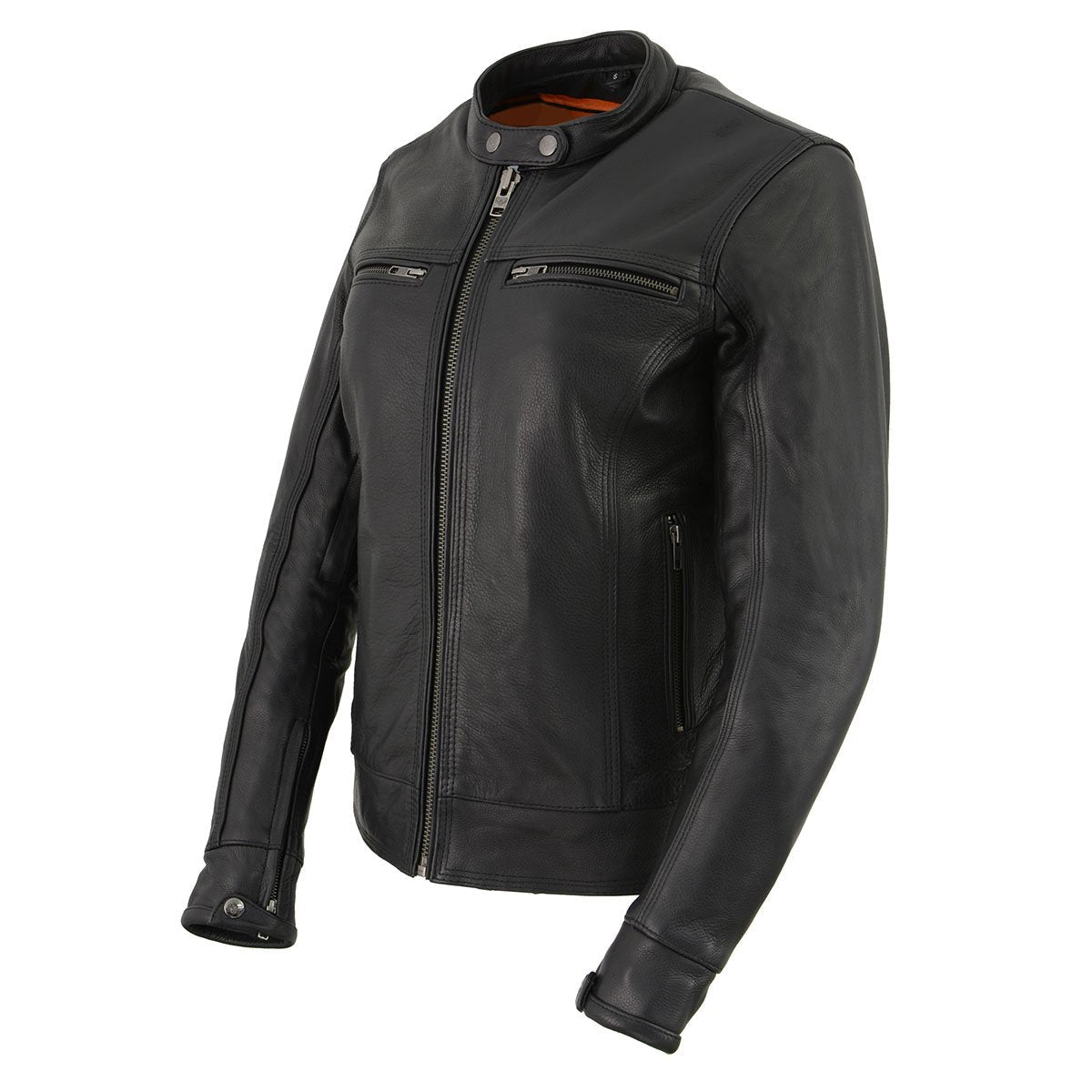 Milwaukee Leather MLL2551 Women's Scooter Black Leather Vented Lightweight Triple Stitch Motorcycle Jacket