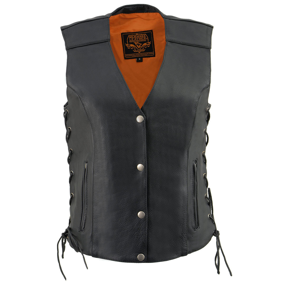 Milwaukee Leather MLL4500 Women's Classic Black Leather V-Neck Motorcycle Rider Vest w/ Side Laces