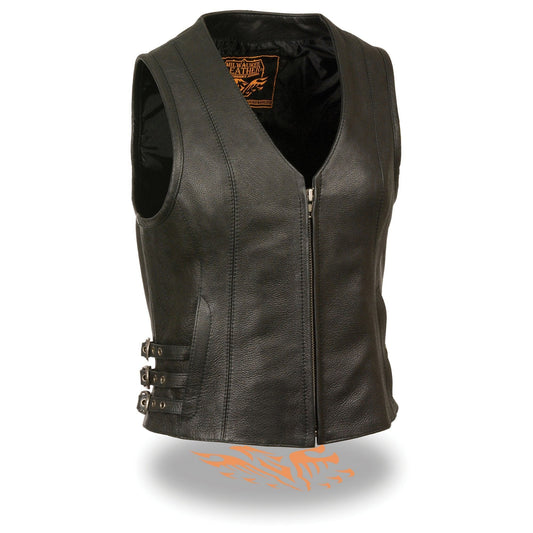 Milwaukee Leather MLL4510 Women's Premium Black Leather Motorcycle Rider Vest w/ Adjustable Side Buckle