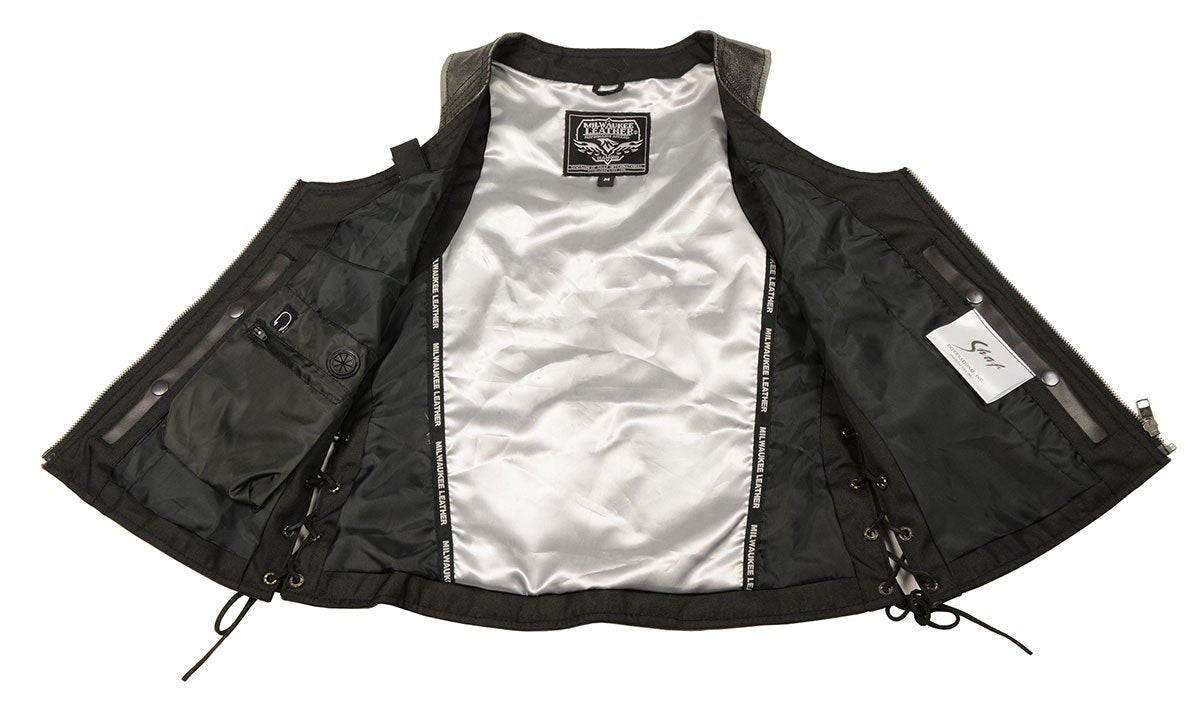 Milwaukee Leather Women's Distress Brown Leather V-Neck Motorcycle Rider Vest with Side Lace MLL4531