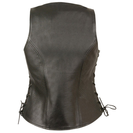 Milwaukee Leather Women's Black Leather V-Neck Motorcycle Rider Vest with Side Lace MLL4531