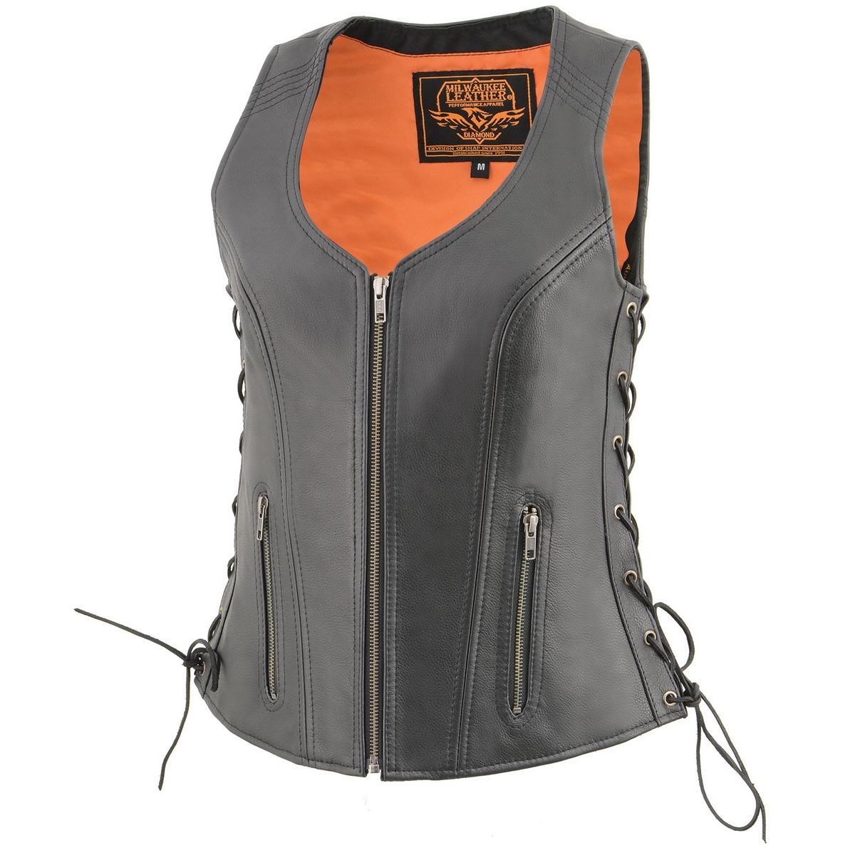 Milwaukee Leather MLL4532 Women's Side Laced Premium Black Leather Motorcycle Rider Vest w/ Cool-Tec Leather Treatement