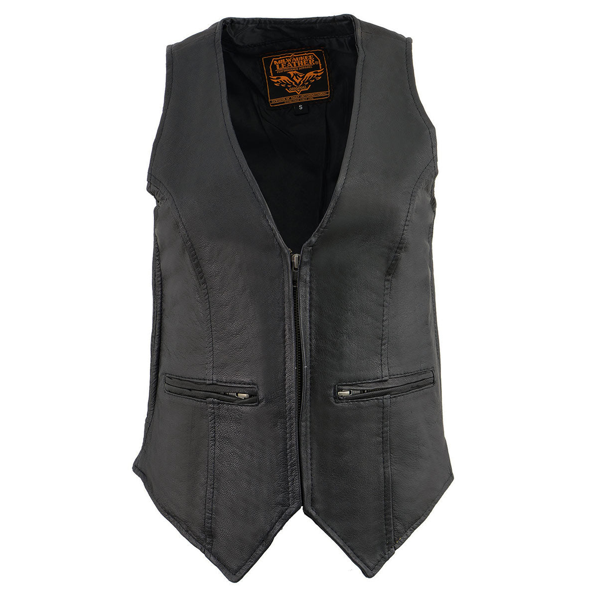Milwaukee Leather MLL4555 Women's Black Premium Leather Zipper Closure Motorcycle Rider Vest w/ Stretch Side Panel