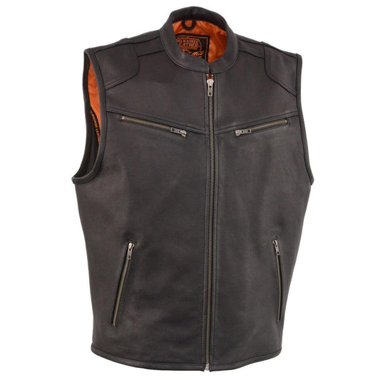 Milwaukee Leather MLM3502 Men's Black Premium Leather Motorcycle Rider Vest with Cool-Tec Leather Treatment Tech