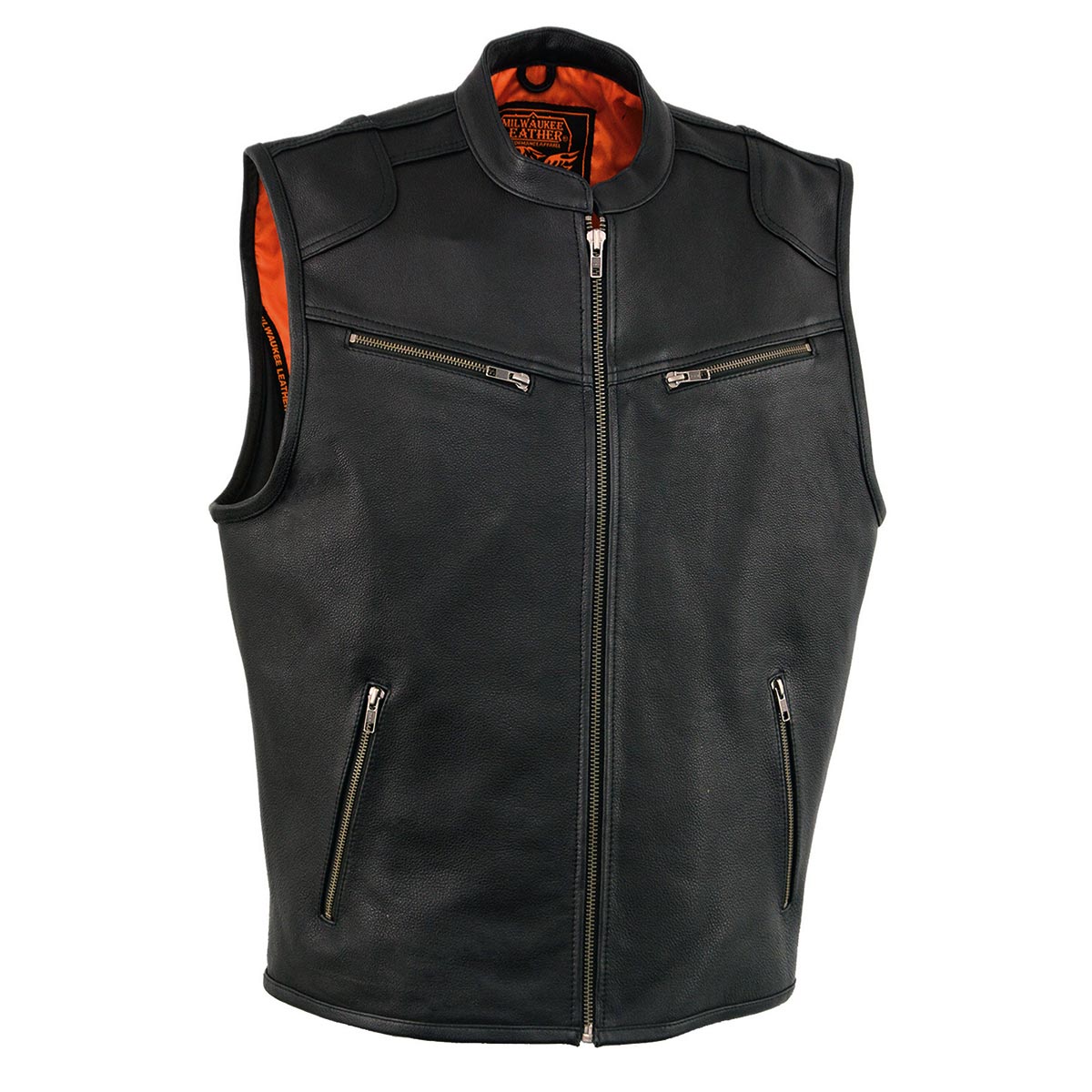 Milwaukee Leather MLM3502 Men's Black Premium Leather Motorcycle Rider Vest with Cool-Tec Leather Treatment Tech
