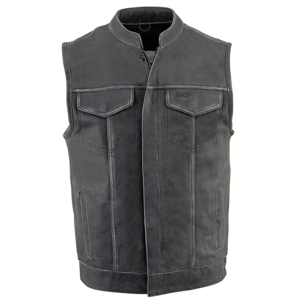 Milwaukee Leather MLM3513 Men's Premium Leather Club-Style Motorcycle Vest w/ Snaps and Zipper Closure