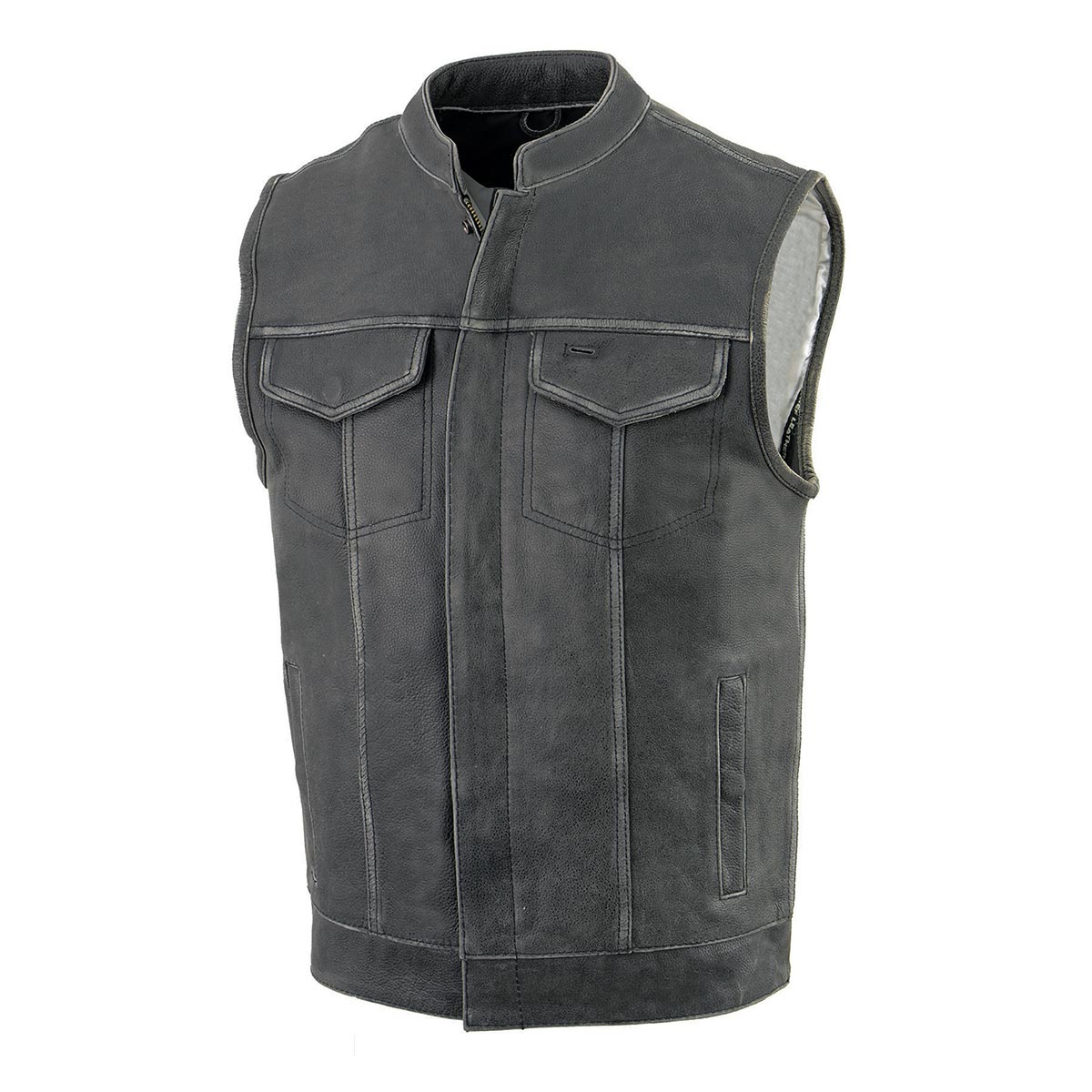 Milwaukee Leather MLM3513 Men's Premium Leather Club-Style Motorcycle Vest w/ Snaps and Zipper Closure