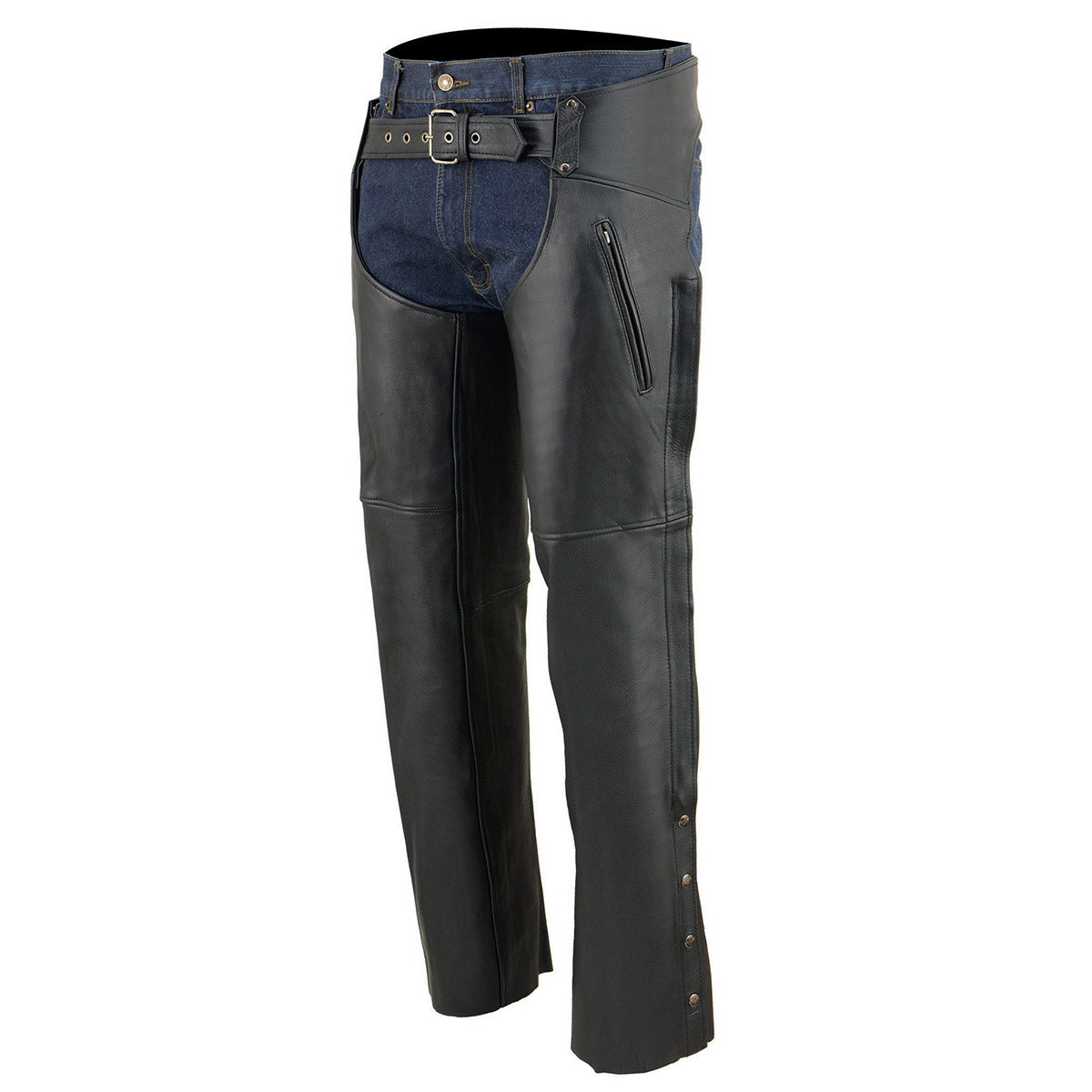 Milwaukee Leather MLM5502 Men's Black Premium Leather Motorcycle Rider Chaps w/ Cool-Tec Leather Treatment