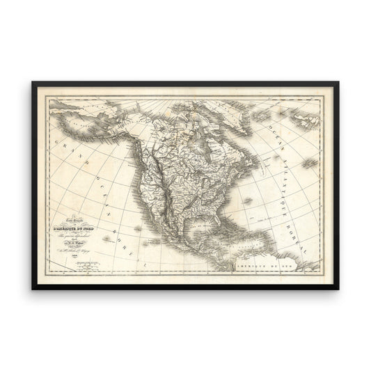 Vintage 1836 Framed North American Map