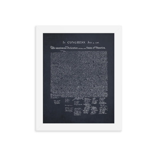 Declaration of Independence in Navy Blue White Framed Print