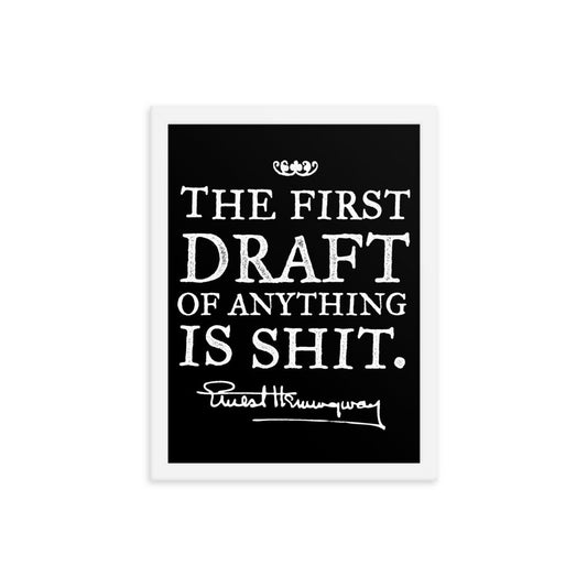 Hemingway The First Draft White Framed Print