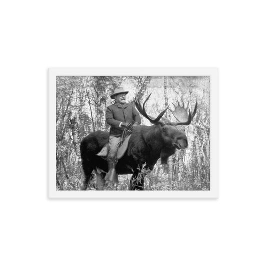 Teddy Roosevelt Riding a Bull Moose Framed Print