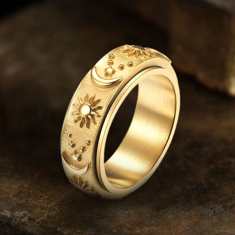 Moon Star Sun Stainless Steel Spinner Ring