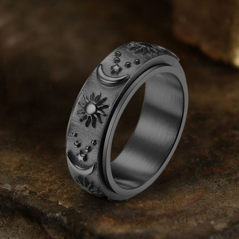 Moon Star Sun Stainless Steel Spinner Ring