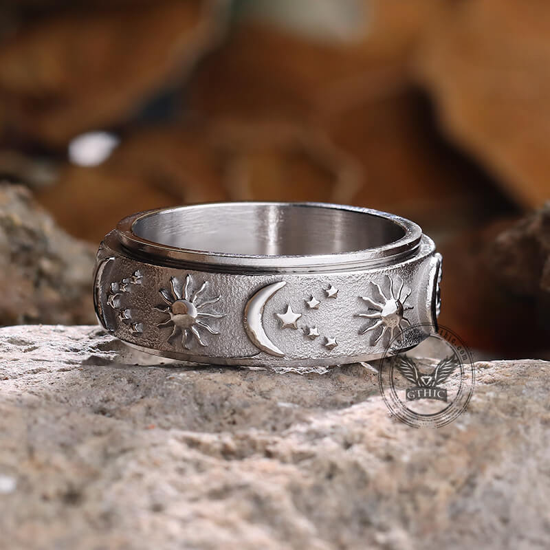 Moon Star Sun Stainless Steel Spinner Ring