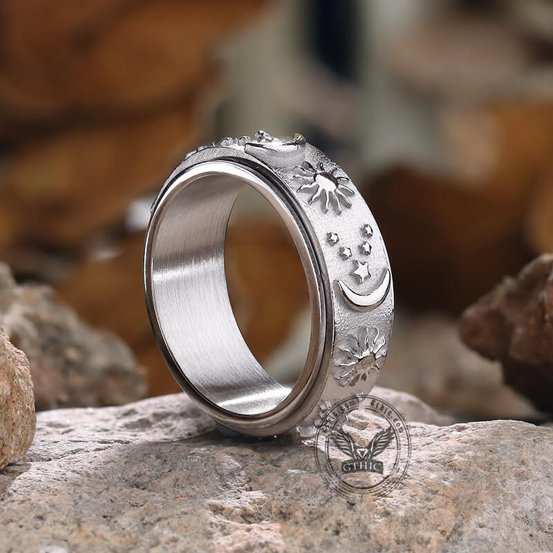 Moon Star Sun Stainless Steel Spinner Ring