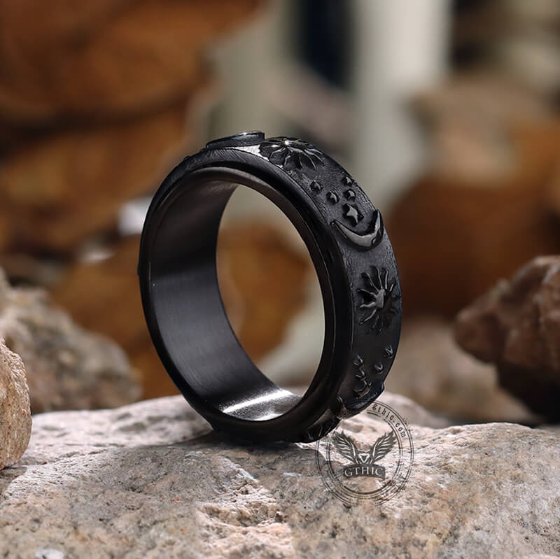 Moon Star Sun Stainless Steel Spinner Ring