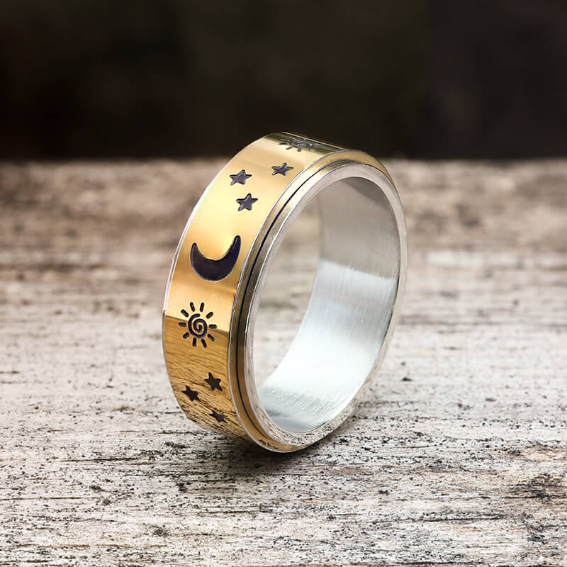 Moon Star Sun Stainless Steel Spinner Ring