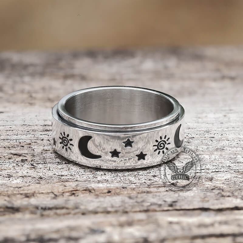 Moon Star Sun Stainless Steel Spinner Ring