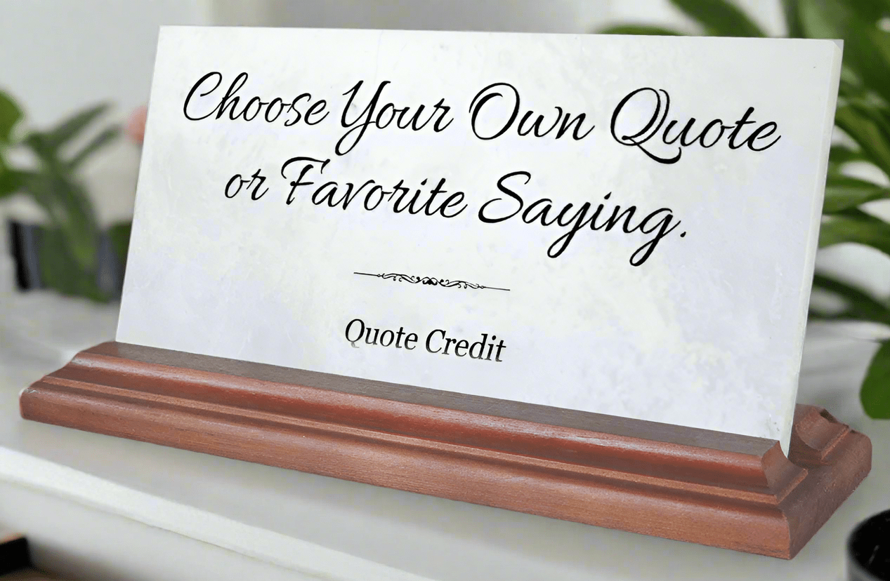 Custom Quote Marble Plaque – Personalized Desk Display with Saying and Optional Credit