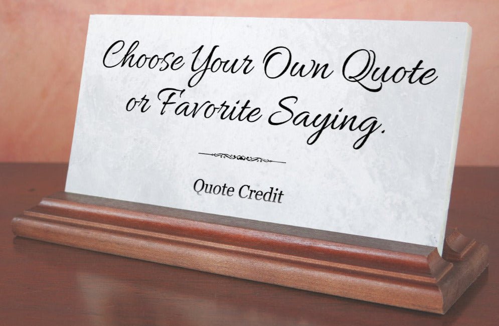 Custom Quote Marble Plaque – Personalized Desk Display with Saying and Optional Credit