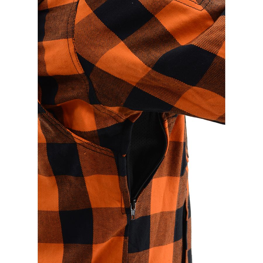 Milwaukee Leather Men's Titans Orange Hooded CE Armored Flannel Shirt with Aramid Reinforced Zones - MPM1642