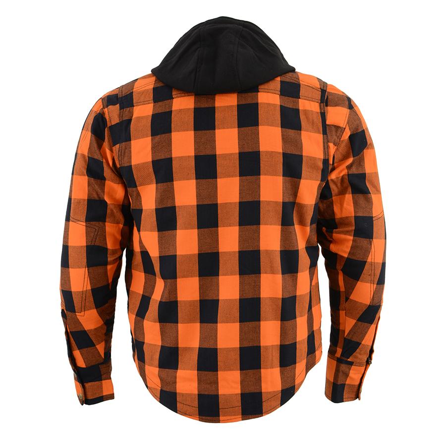 Milwaukee Leather Men's Titans Orange Hooded CE Armored Flannel Shirt with Aramid Reinforced Zones - MPM1642