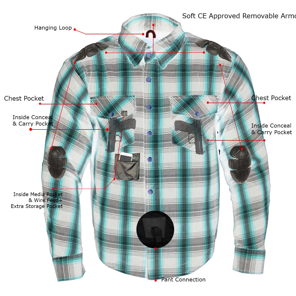 Milwaukee Leather Men's Stormbane Black/White CE Armored Flannel Shirt with Aramid Reinforced Zones - MPM1646
