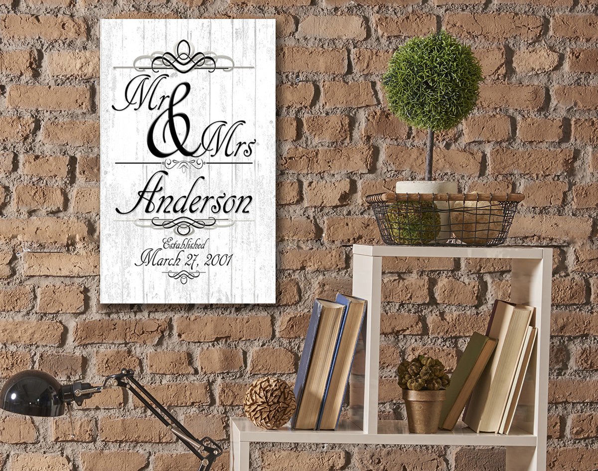 Mr & Mrs Wedding Gift Sign Personalized Name and Established Date Solid Wood