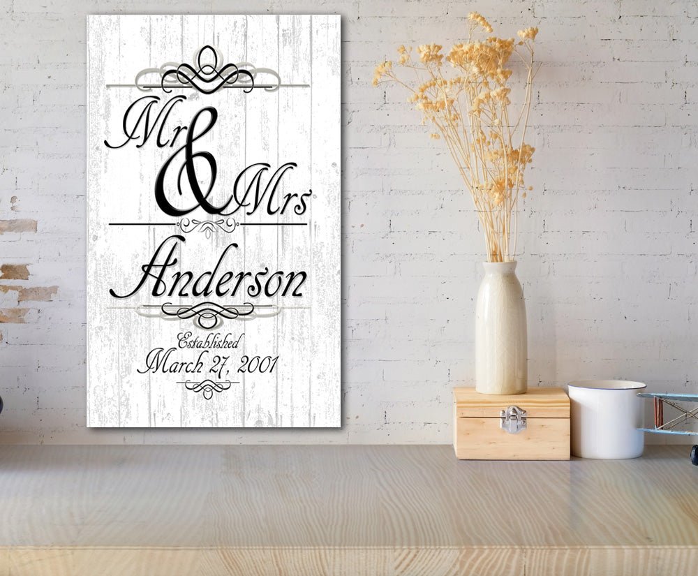 Mr & Mrs Wedding Gift Sign Personalized Name and Established Date Solid Wood