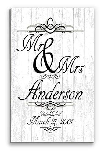 Mr & Mrs Wedding Gift Sign Personalized Name and Established Date Solid Wood