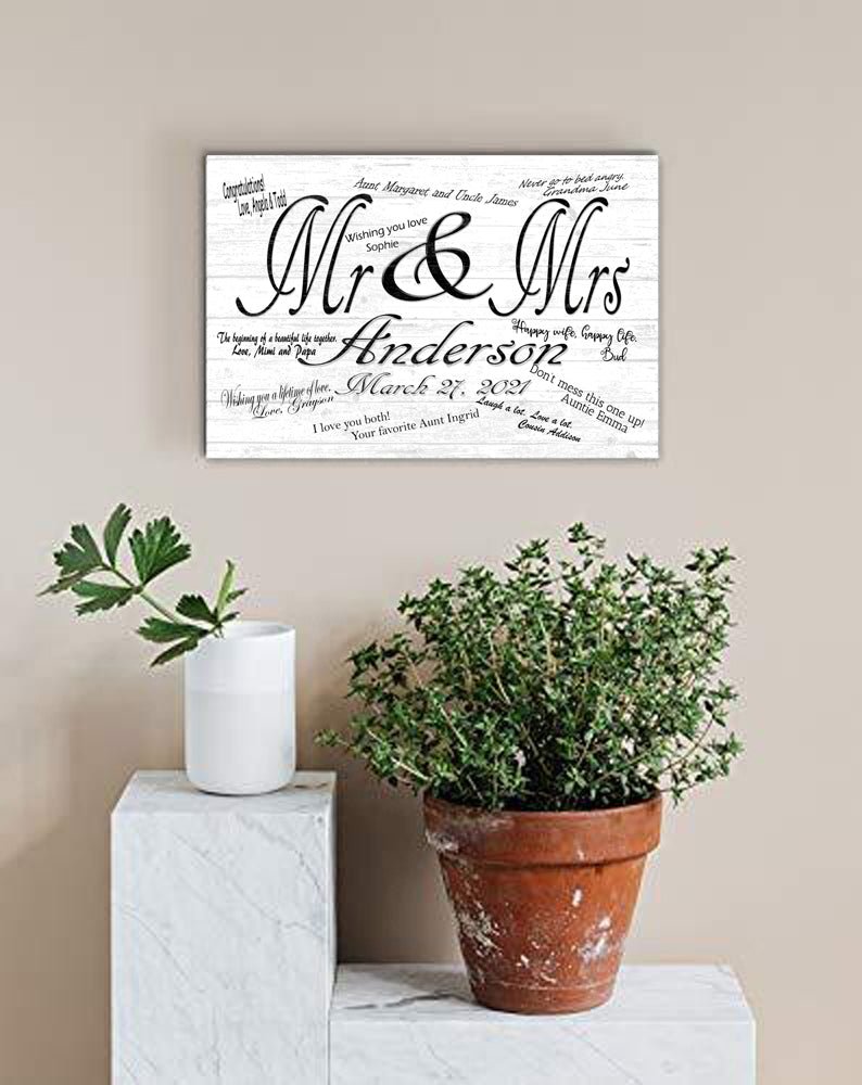 Mr & Mrs Wedding Sign Gift Signable Custom with Names & Date For Reception Signatures and Guest Notes