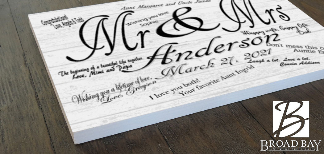 Mr & Mrs Wedding Sign Gift Signable Custom with Names & Date For Reception Signatures and Guest Notes