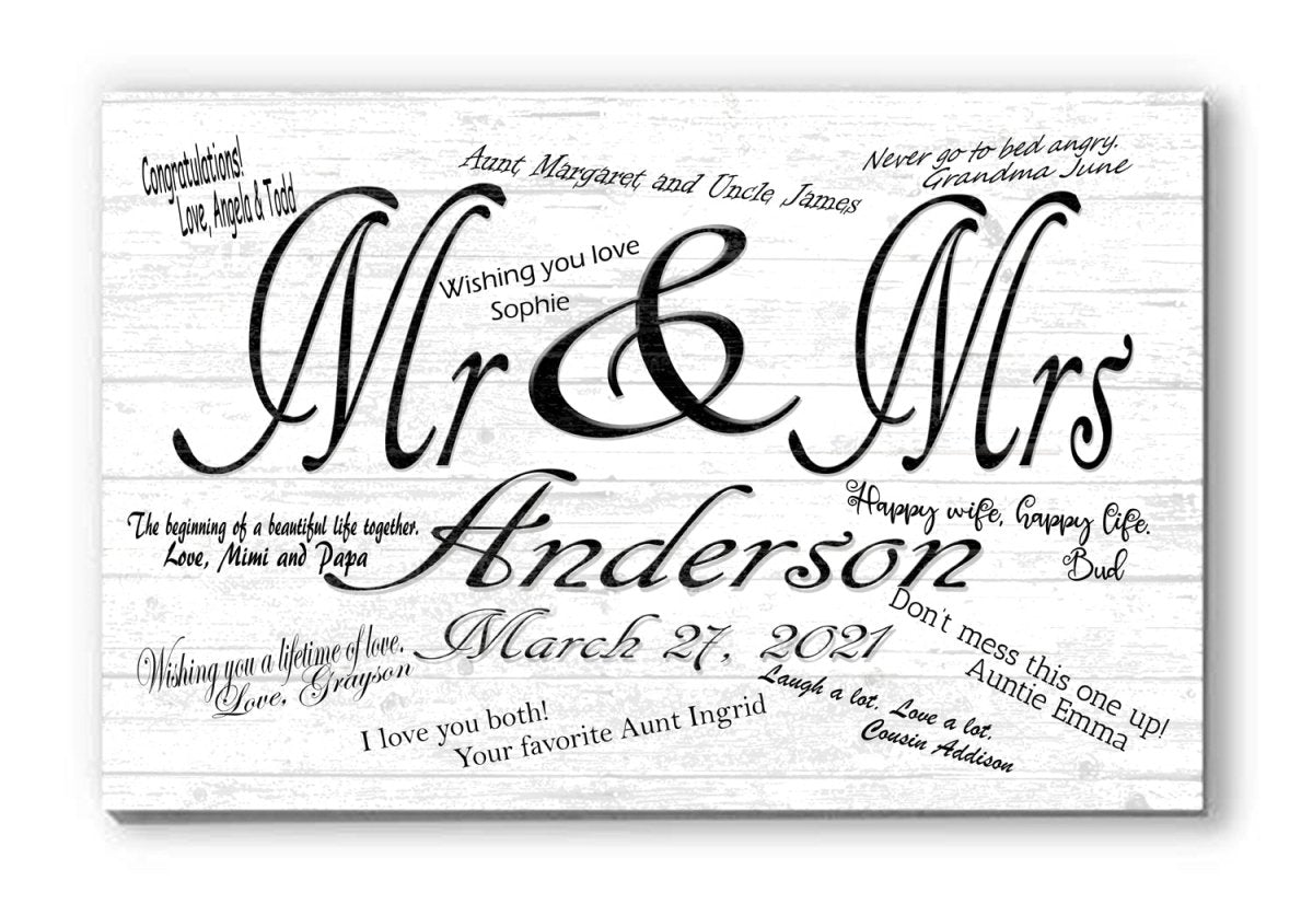 Mr & Mrs Wedding Sign Gift Signable Custom with Names & Date For Reception Signatures and Guest Notes