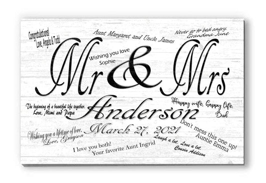Mr & Mrs Wedding Sign Gift Signable Custom with Names & Date For Reception Signatures and Guest Notes