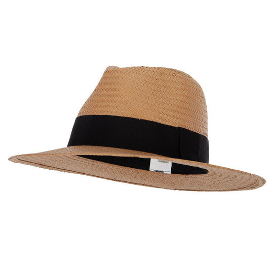 Men's Toyo Paper Braid Wide Ribbon Band Accented Large Brim Fedora Hat