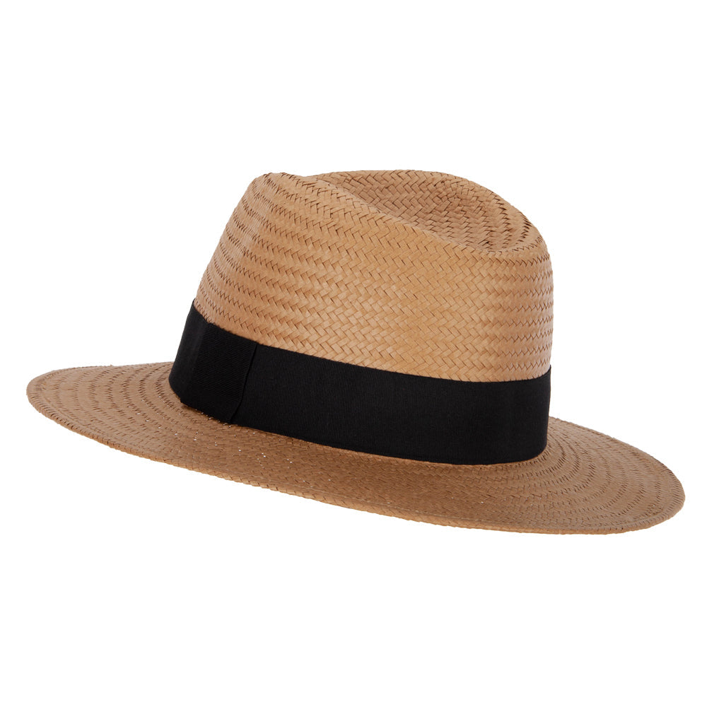 Men's Toyo Paper Braid Wide Ribbon Band Accented Large Brim Fedora Hat
