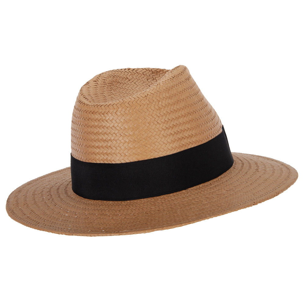 Men's Toyo Paper Braid Wide Ribbon Band Accented Large Brim Fedora Hat