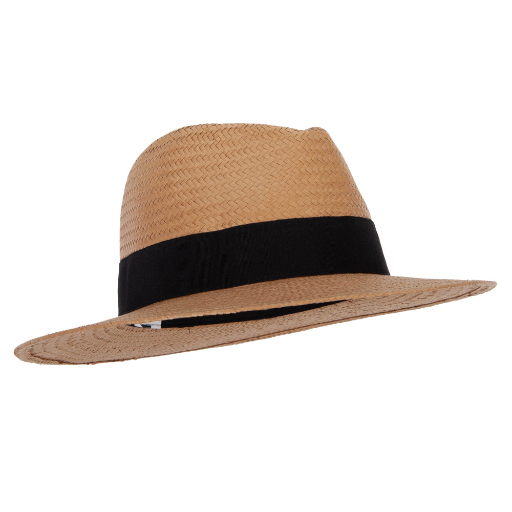 Men's Toyo Paper Braid Wide Ribbon Band Accented Large Brim Fedora Hat