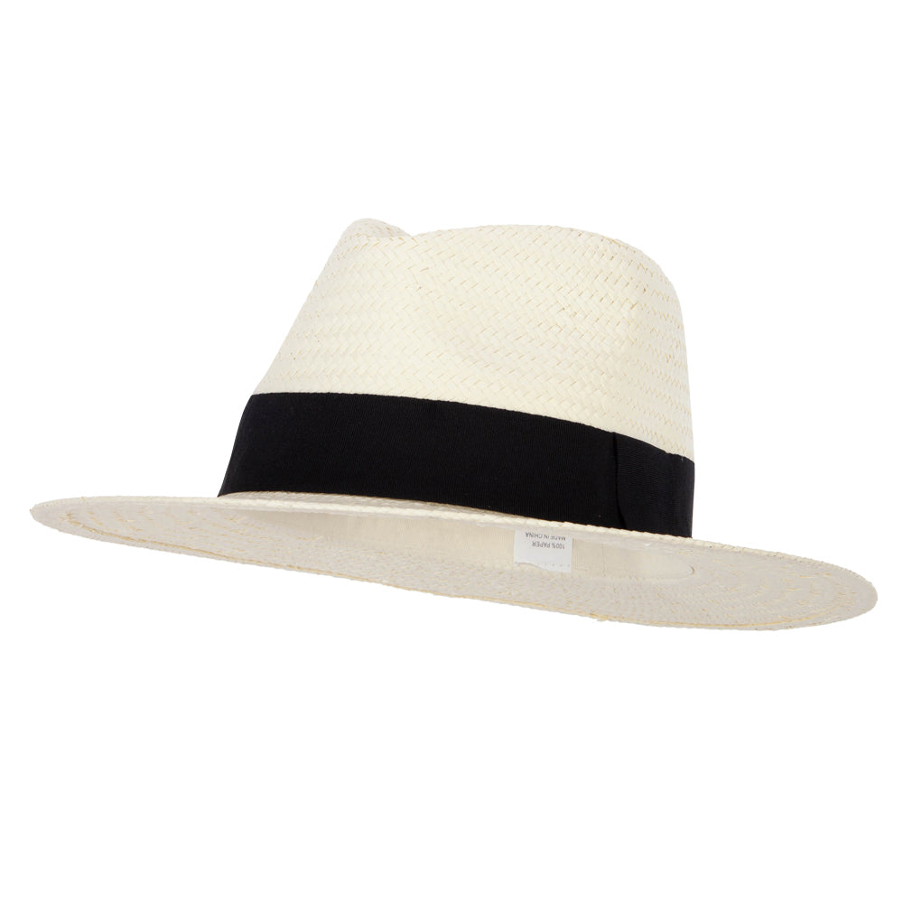 Men's Toyo Paper Braid Wide Ribbon Band Accented Large Brim Fedora Hat