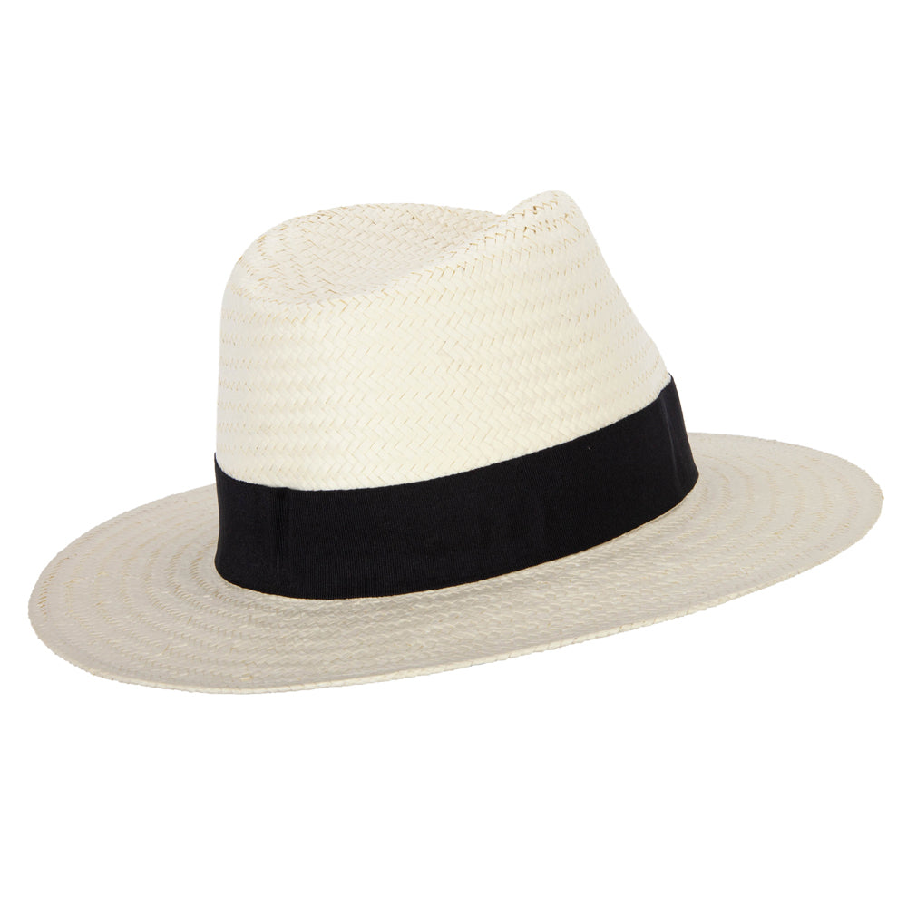 Men's Toyo Paper Braid Wide Ribbon Band Accented Large Brim Fedora Hat