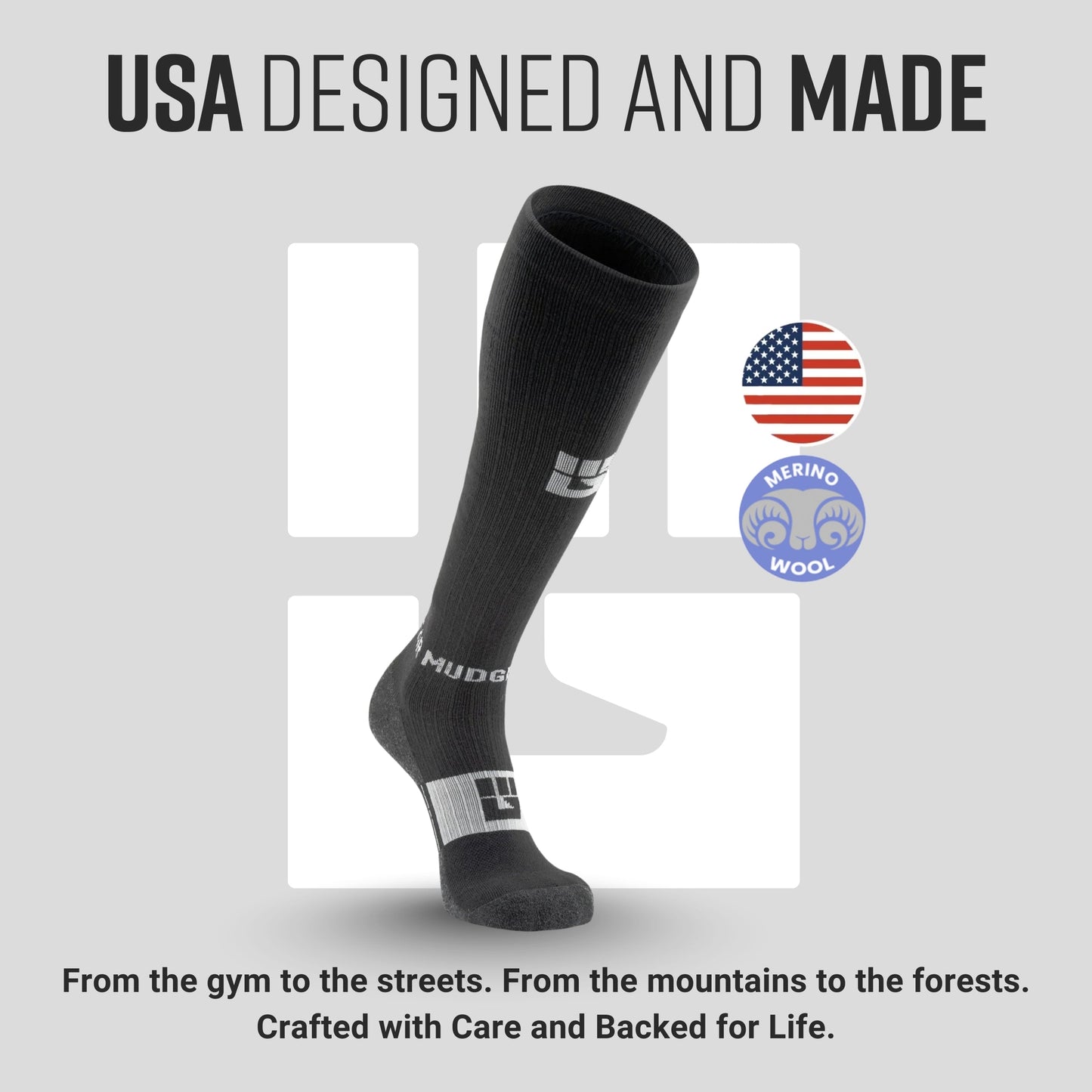 Tall Compression Merino Wool Socks (Black/Gray)