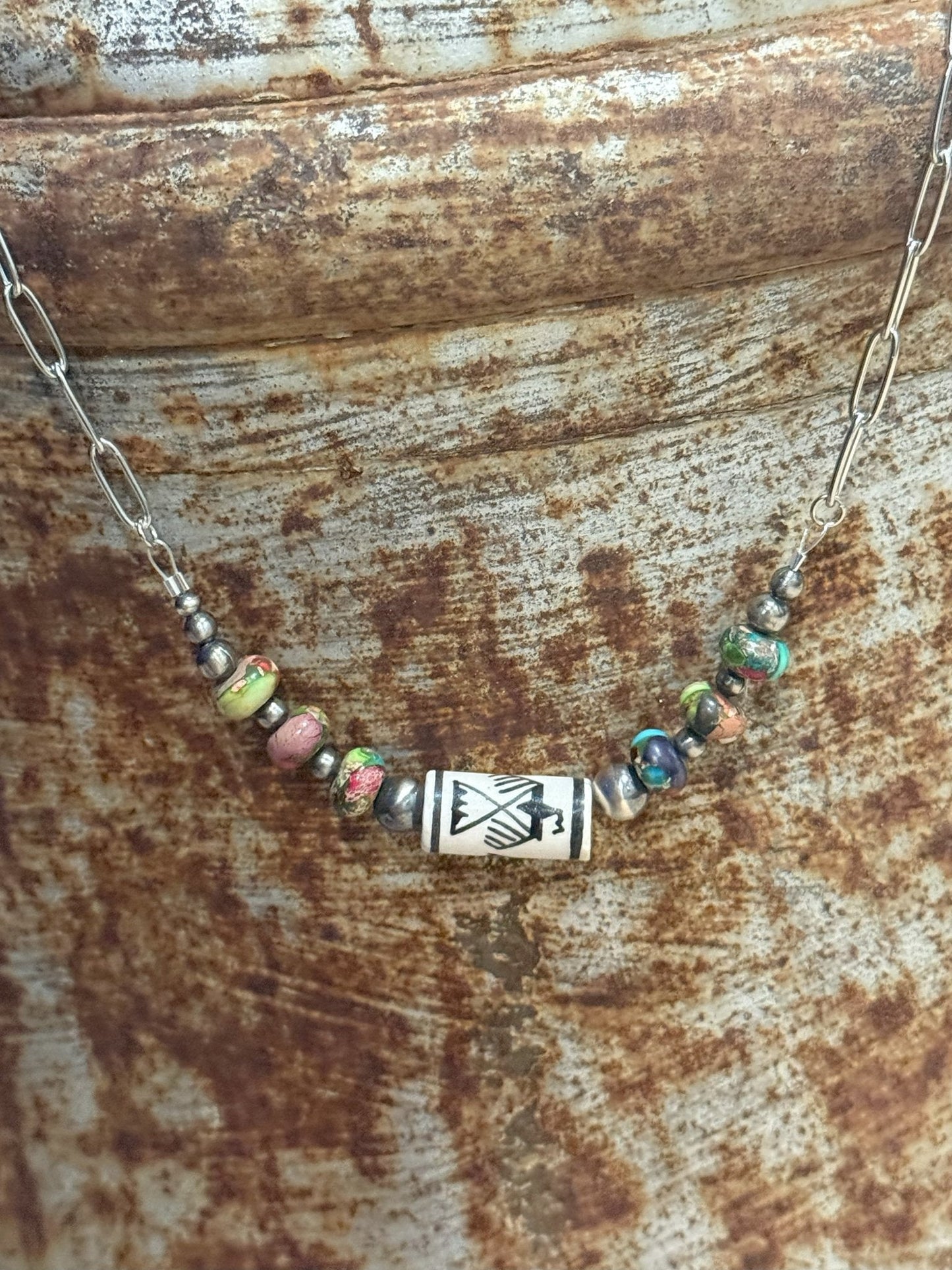 Sterling Silver Rainbow Thunderbird Paperclip Necklace