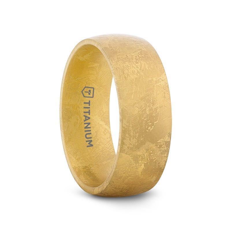 MYSTIC Domed Gold-Plated Titanium Ring with Meteorite Pattern – 8mm