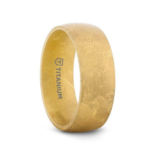 MYSTIC Domed Gold-Plated Titanium Ring with Meteorite Pattern – 8mm